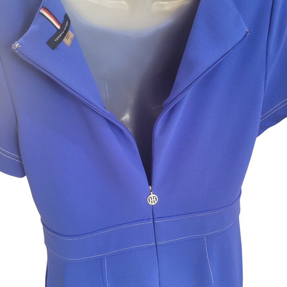 Tommy Hilfiger Blue Midi Dress Silver Hardware Zip Back Sz 12 - Picture 6 of 8